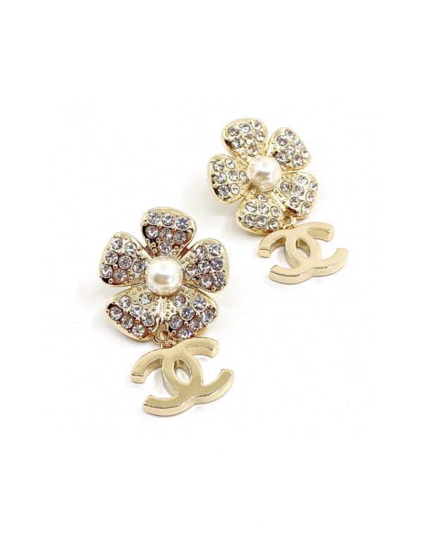 18K CC Flower Full Crystals Earrings - 图片 5