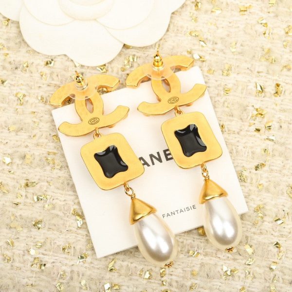 18K CC Long Pearl Pendant Earrings - 图片 7