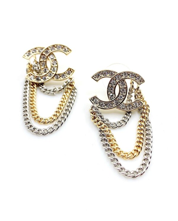 18K CC Chain Pendant Earrings - 图片 5