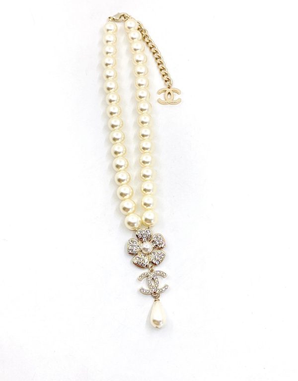 18K CC Pearls Chain Choker Necklace - 图片 5