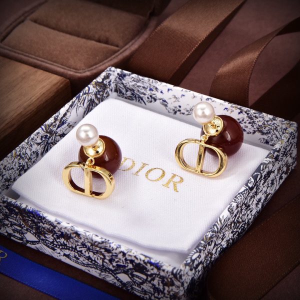 18K CD Tribales Brown Resin Pearls Earrings - 图片 2