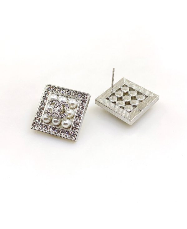 18K CC Square Diamond Earrings - 图片 5