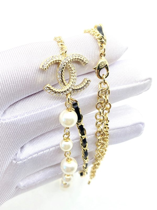 18K CC Pearls Strass Choker Necklace - 图片 5