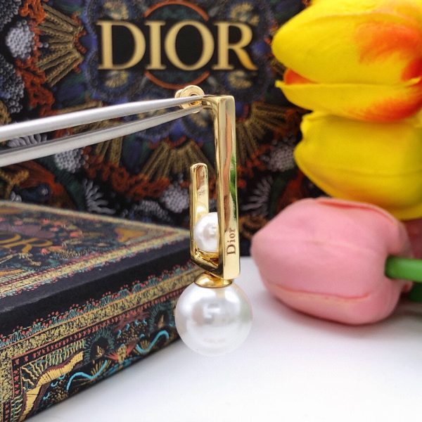 18K CD Square Pearl Earrings - 图片 4