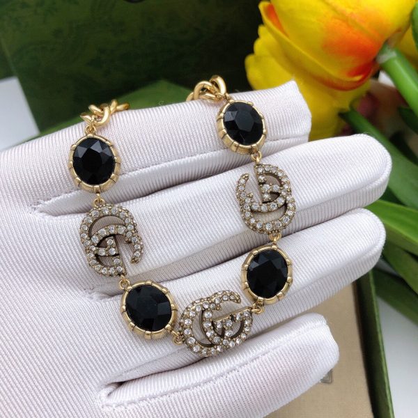 18K Double G Black Stones Chain Bracelet - 图片 2