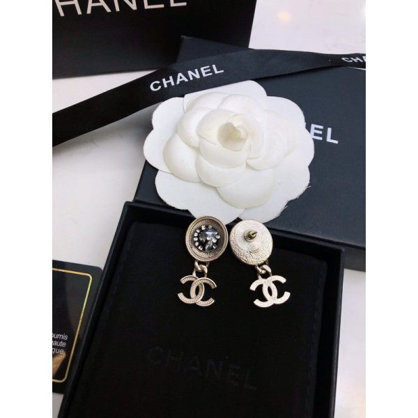 18K CC Black Crystal Earrings - 图片 5