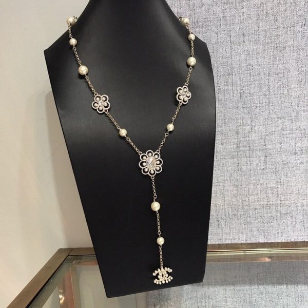 18K CC Flowers Pearl Long Necklace - 图片 6