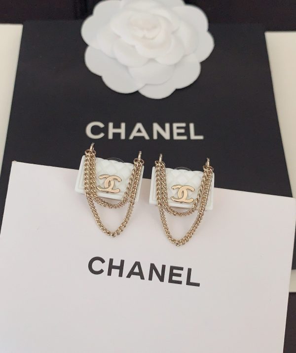 18K CC White Bag Earrings - 图片 5