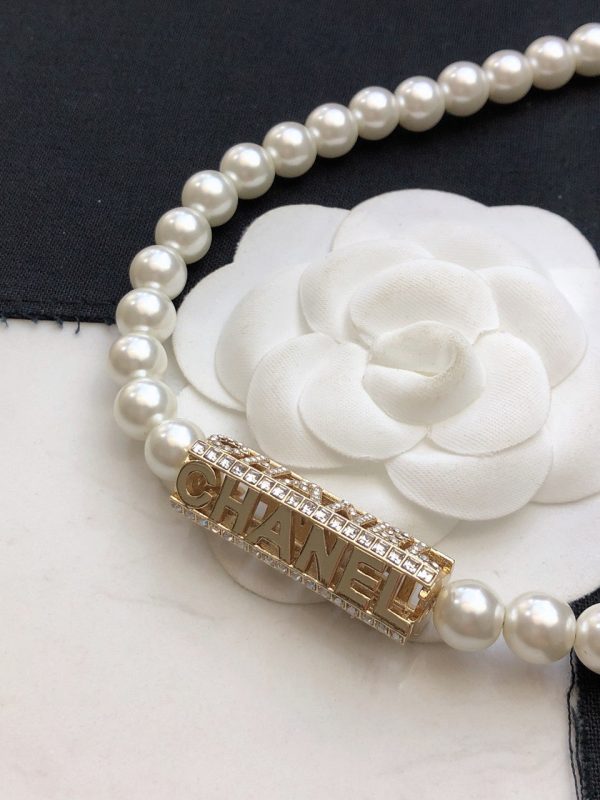 18K CC Scripe Pearls Chain Necklace - 图片 3