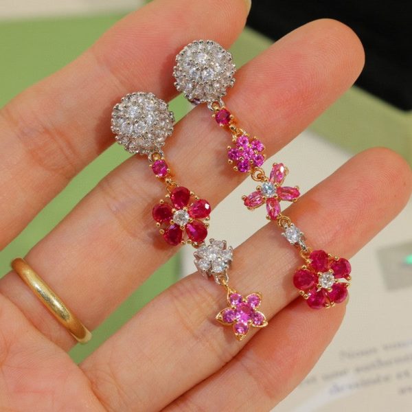 18K VCA Flower Diamond Earrings - 图片 2
