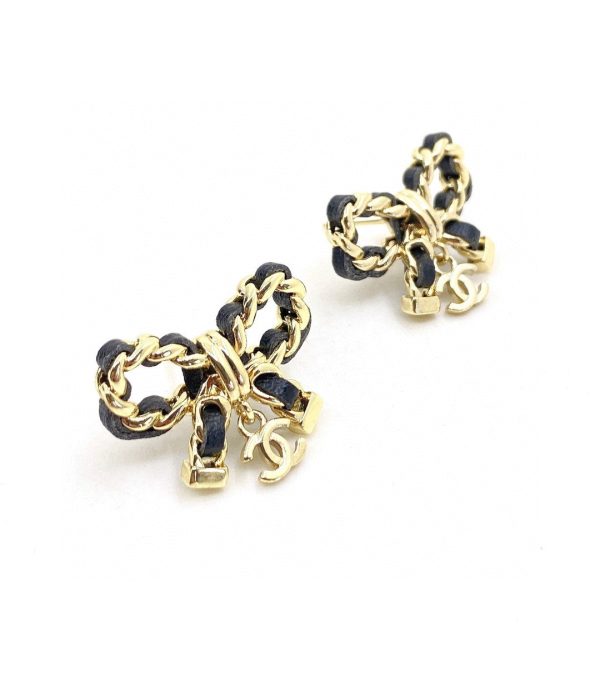 18K CC Bow Tie Strass Earrings - 图片 3