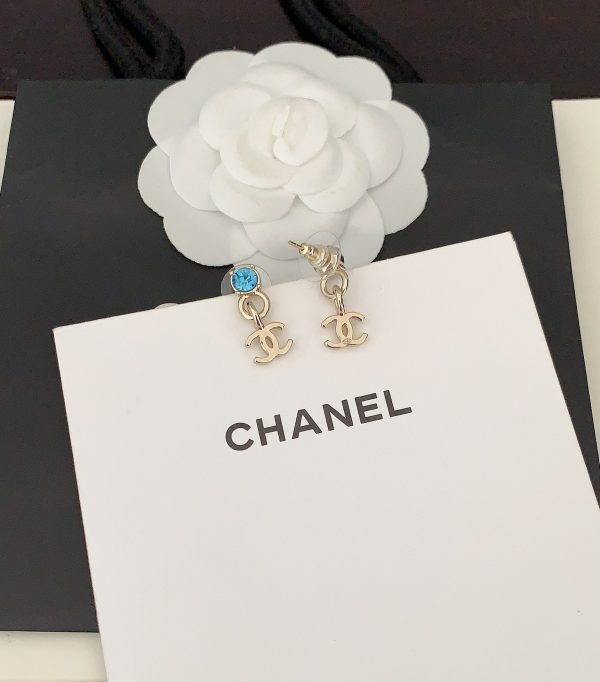18K CC Blue Crystal Earrings - 图片 5