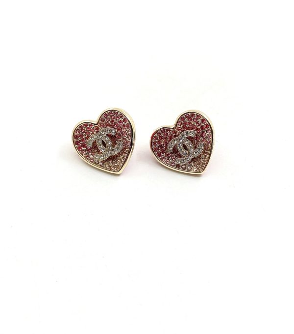 18K CC Diamond Pink Heart Earrings - 图片 5
