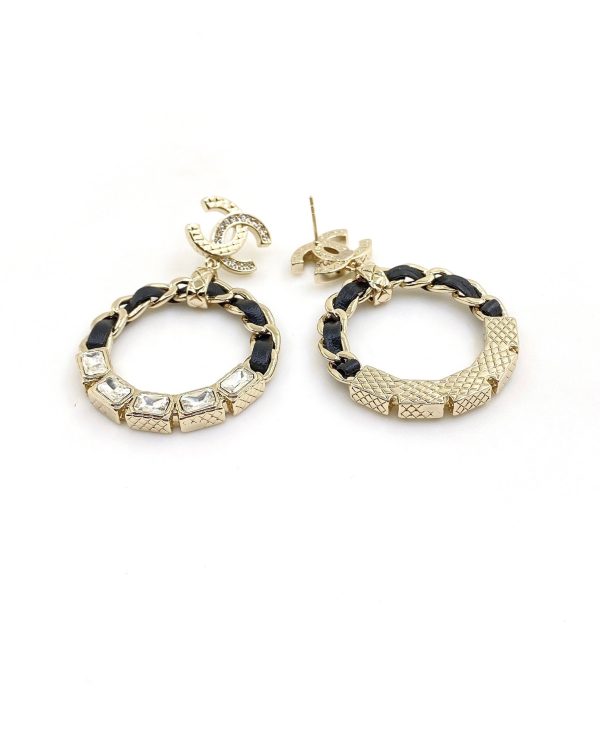 18K CC Leather Cricle Earrings - 图片 5