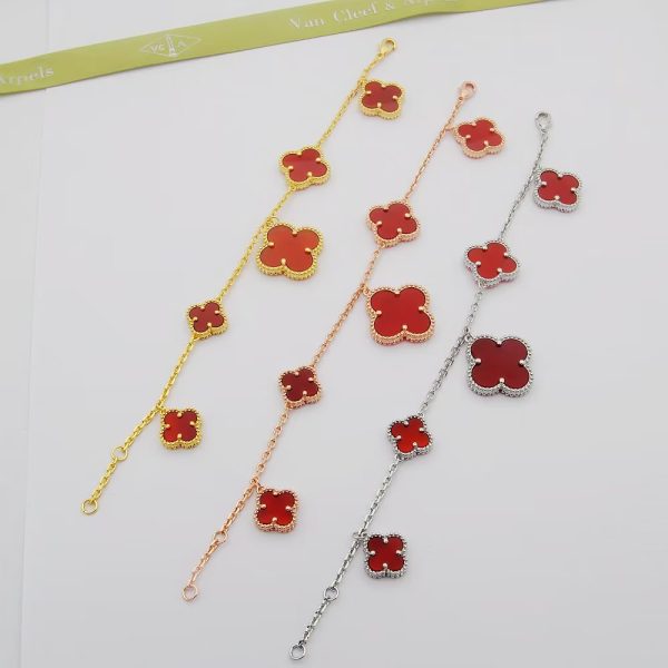18K Magic Alhambra Five Carnelian Motifs Clover Bracelet - 图片 4