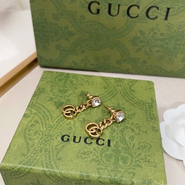 18k Double G Crystal Chain Earrings - 图片 8