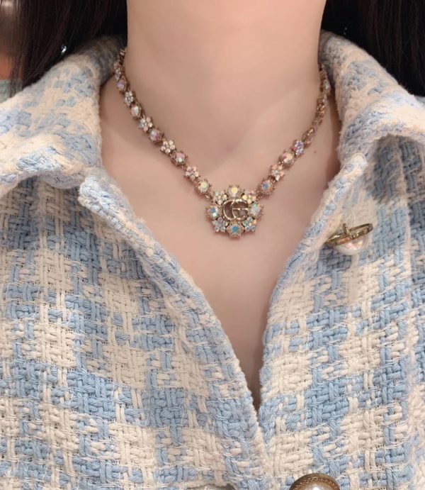18K Double G Crystals Chain Choker Necklace - 图片 2