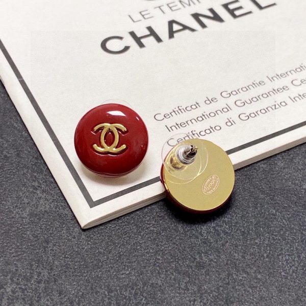 18K CC Wine Red Round Earrings - 图片 6