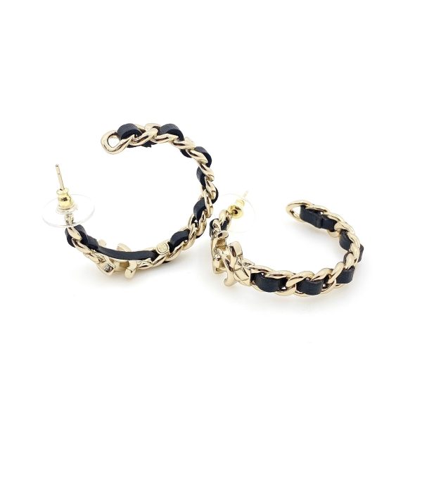 18K CC Cricle Leather Earrings - 图片 5