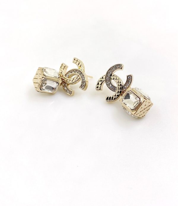 18K CC Square Crystal Pendant Earrings - 图片 5