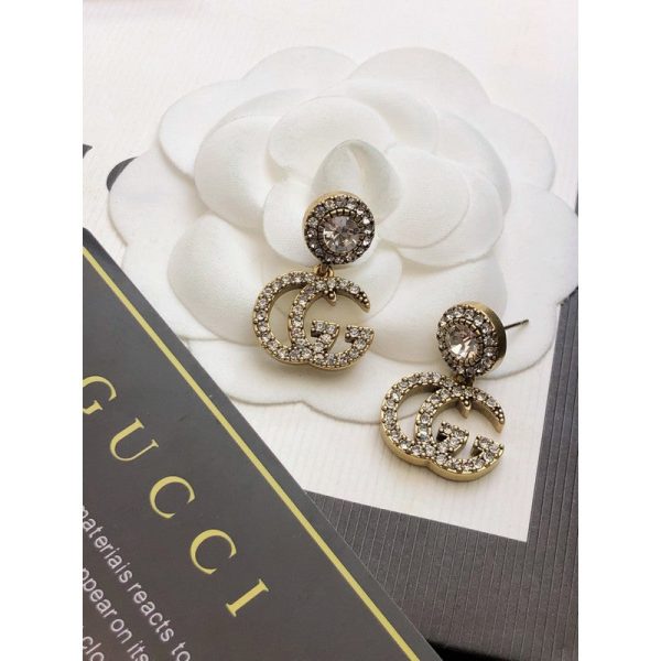 18K Double G GG Crystal Pendant Earrings - 图片 5