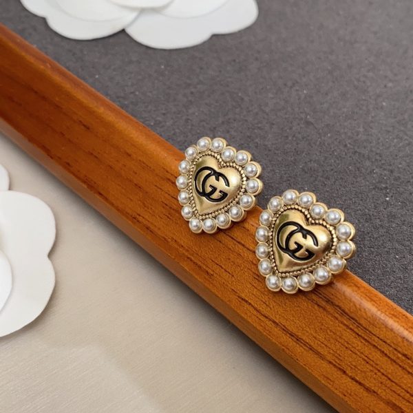 18K Double G Heart Pearl Earrings - 图片 3