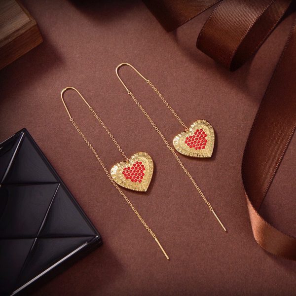 18K Vlogo Red Heart Earrings - 图片 4