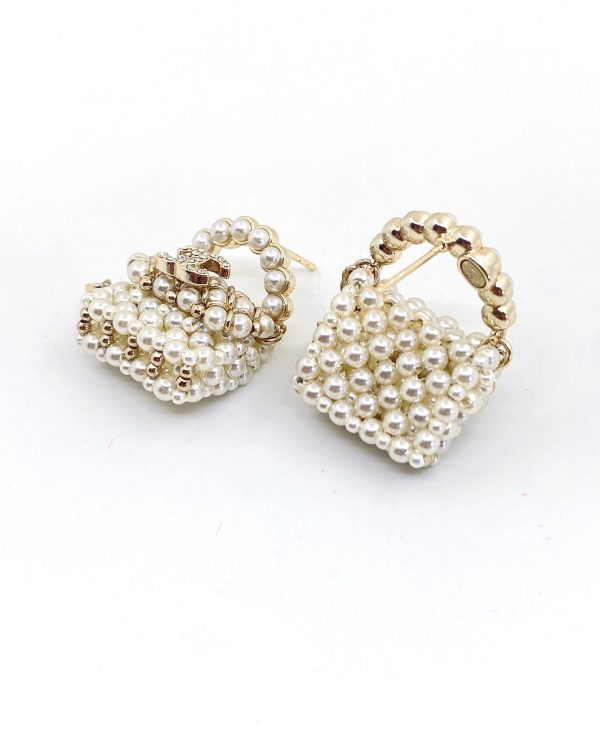 18K CC Small Bag Pearl Earrings - 图片 4