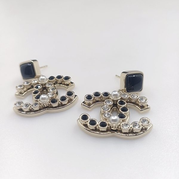 18K CC Black Crystals Earrings - 图片 5