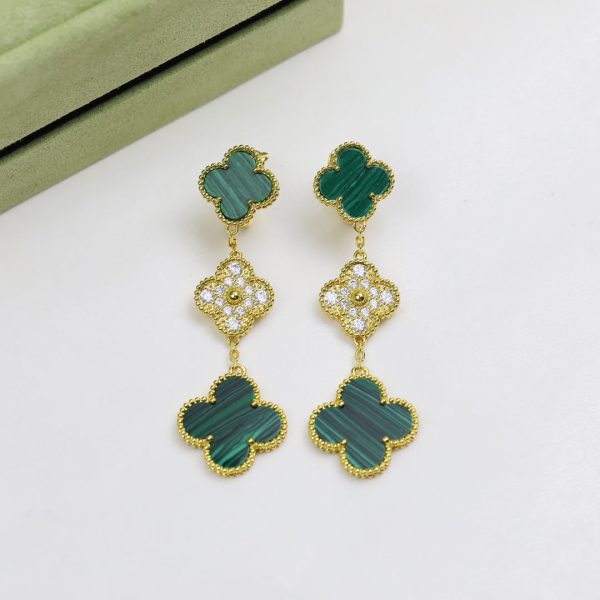 18K Magic Alhambra Three Malachite Motifs Clover Earrings - 图片 4