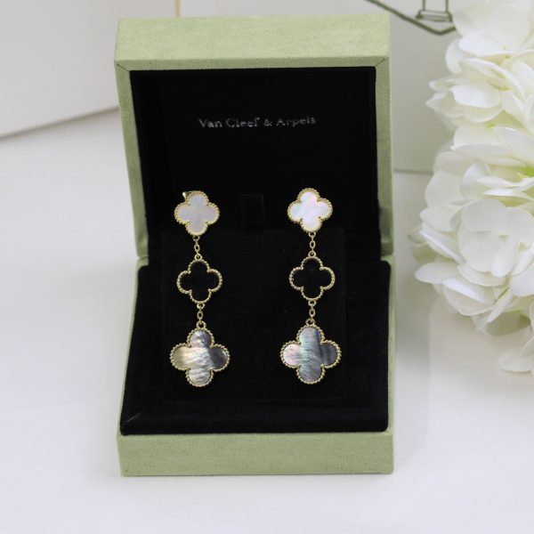 18K Magic Alhambra Three Pearls Motifs Earrings - 图片 4