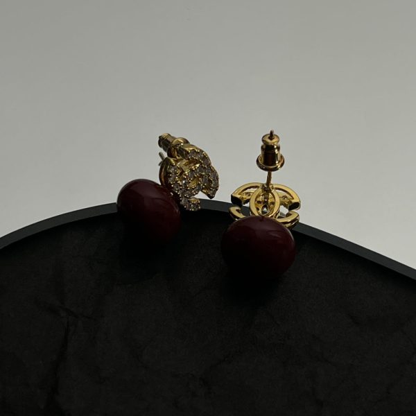 18K CC Red Bead Earrings - 图片 5