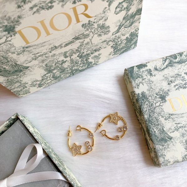 18K CD Star Pink Crystals Earrings - 图片 5