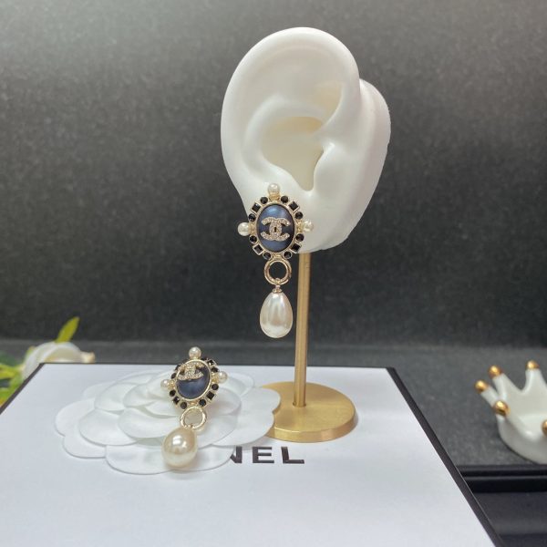 18K CC Pearl Pendant Earrings - 图片 5