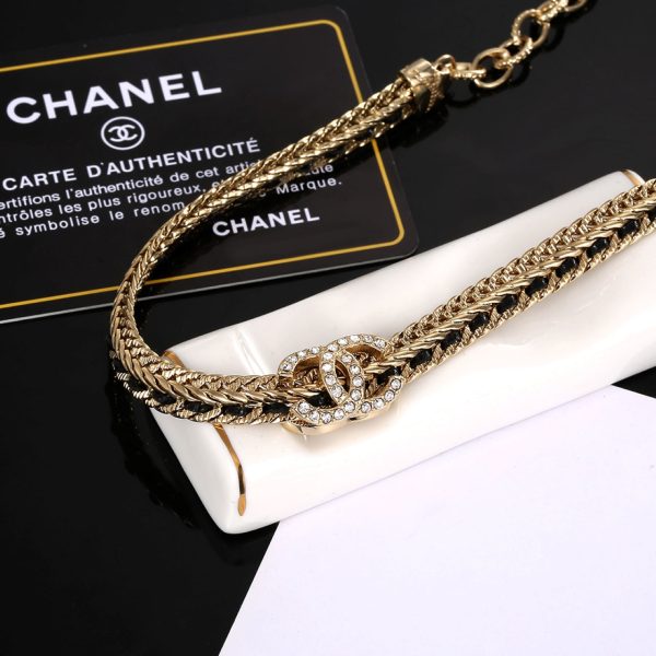 18K CC Strass Chain Choker Necklace - 图片 5