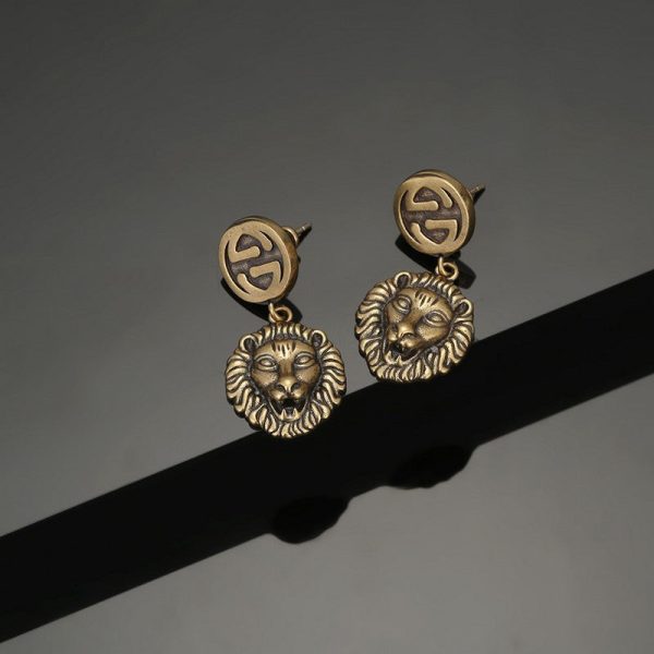 18K Double G Lion Pendant Earrings - 图片 5