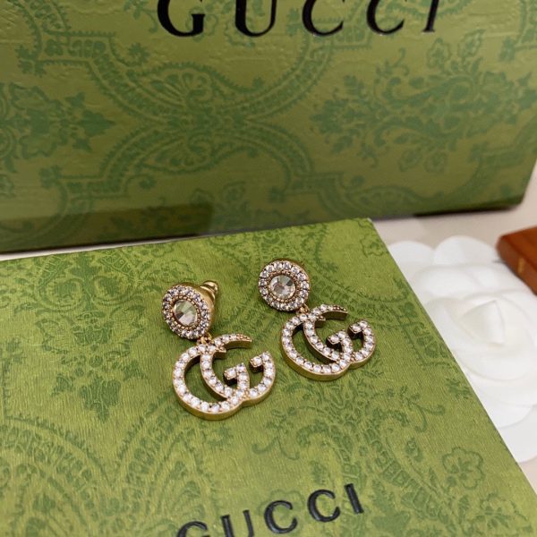 18K Double G Crystal Pendant Earrings - 图片 3