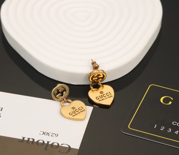 18K Double G Heart Pendant Earrings - 图片 2