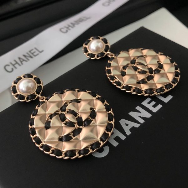 18K CC Leather Round Earrings - 图片 7