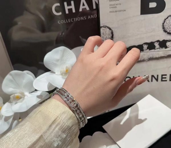 18K CC Cuff Crystals Open Bracelet - Image 5