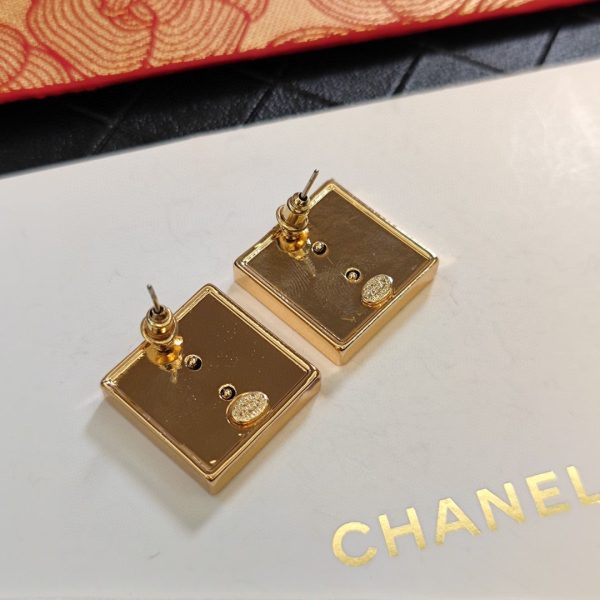 18K CC Black Square Earrings - 图片 5
