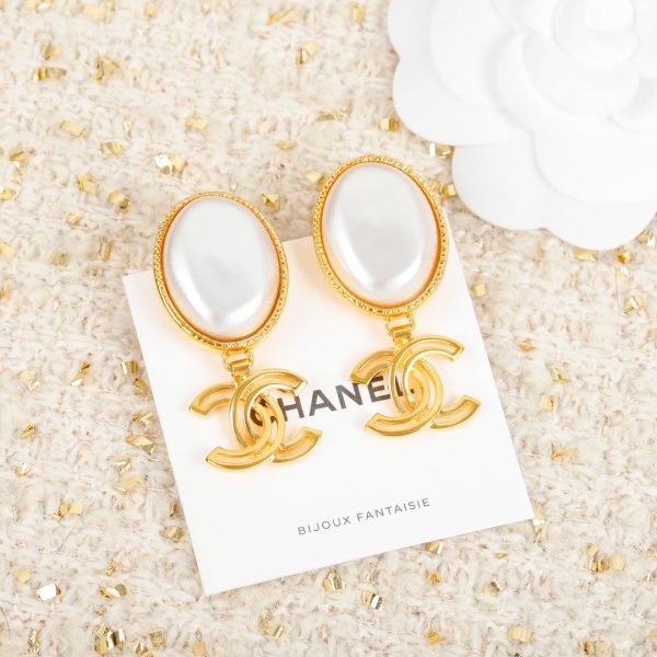 18K CC Big Pearl Pendant Earrings - Image 4