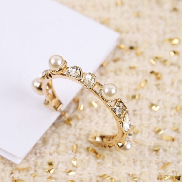 18K CC Pearl Crystal Earrings - 图片 2