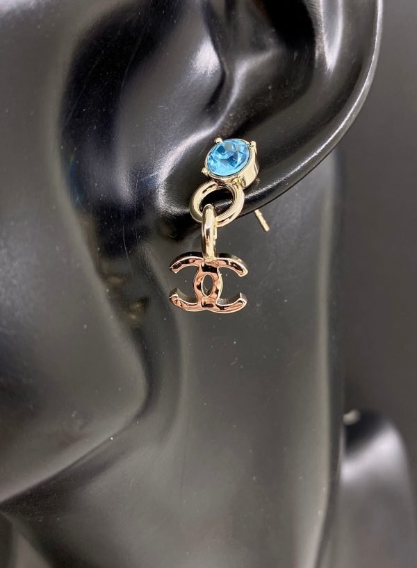 18K CC Blue Crystal Earrings - 图片 6
