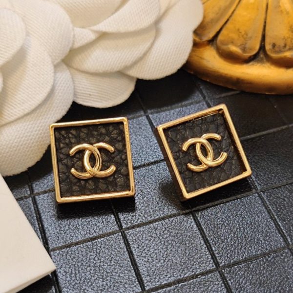 18K CC Black Square Earrings - 图片 6
