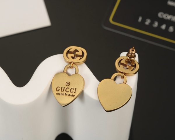 18K Double G Heart Pendant Earrings - 图片 3