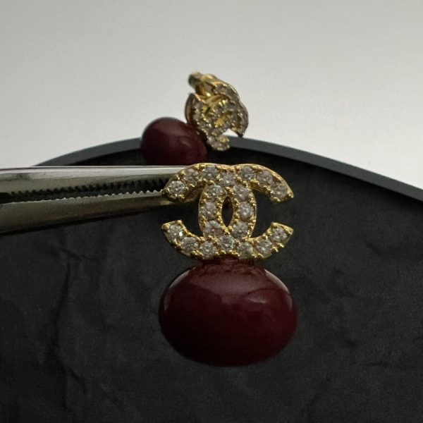 18K CC Red Bead Earrings - 图片 6
