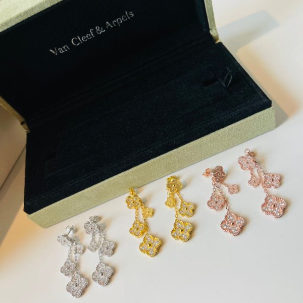18K Magic Alhambra Four Diamonds Motifs Clover Earrings - 图片 8
