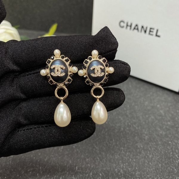 18K CC Pearl Pendant Earrings - 图片 8