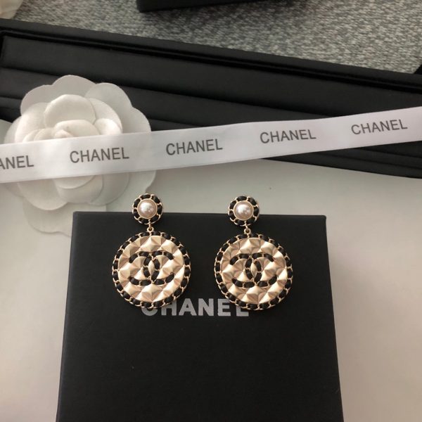 18K CC Leather Round Earrings - 图片 4